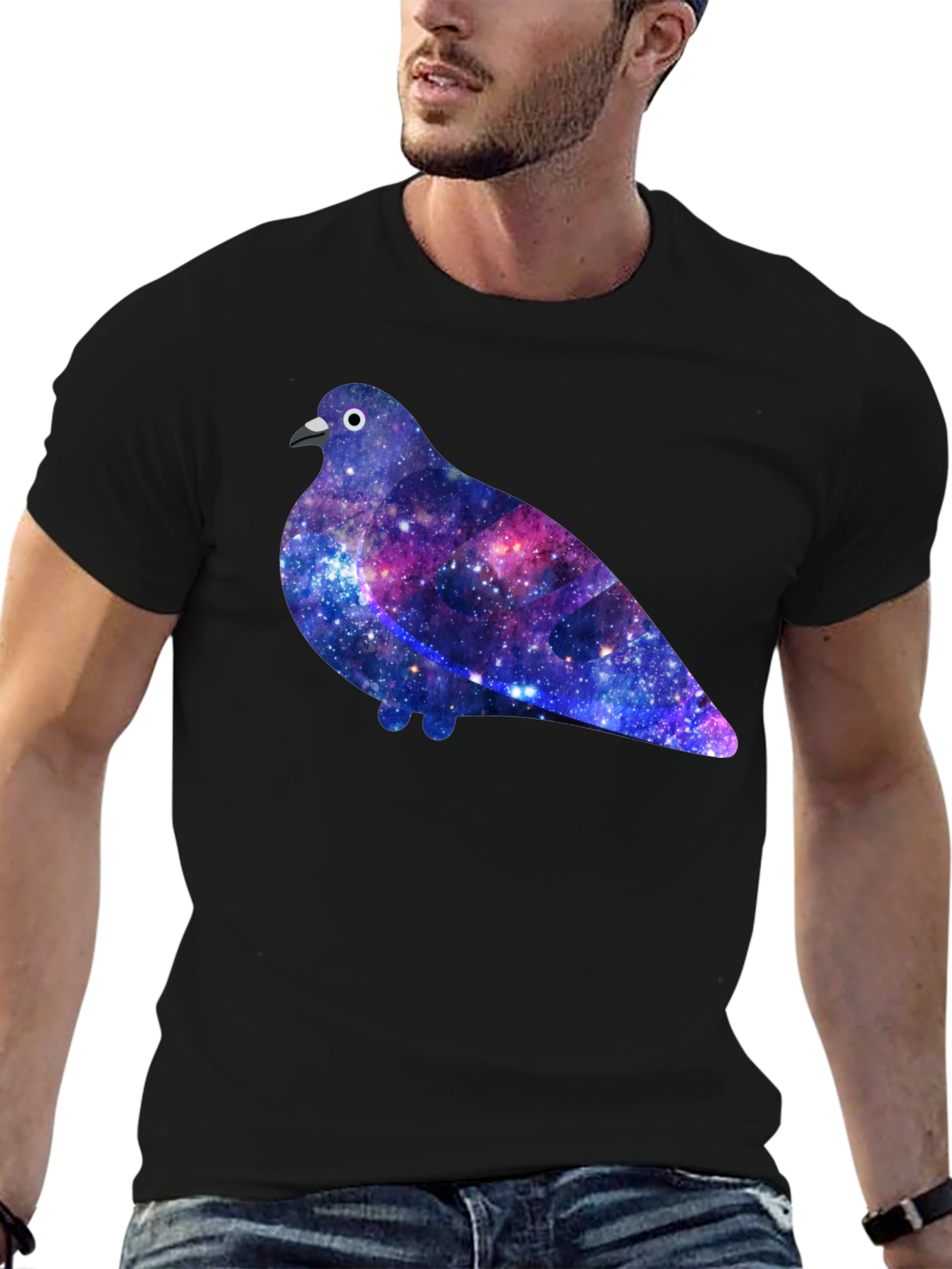 Galaxy Pigeon Graphic Tee - Unique Space Bird T-Shirt