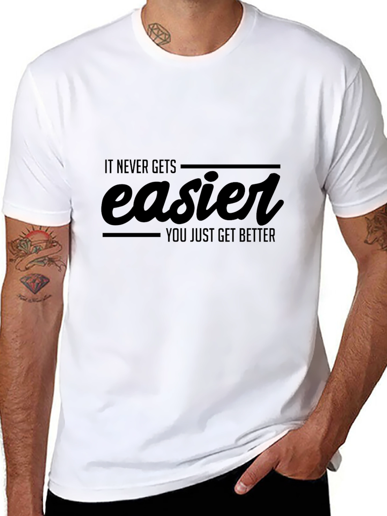 Motivational It Never Gets Easier Black T-Shirt