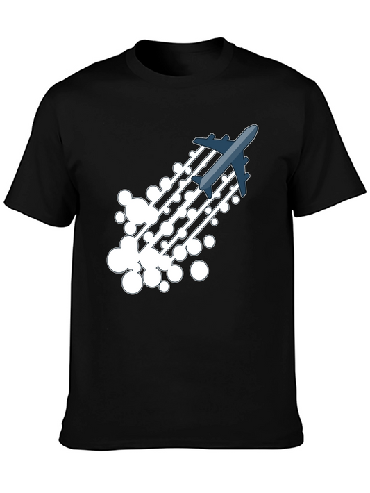 Airplane Trail Graphic Tee - Black Cotton Blend Shirt