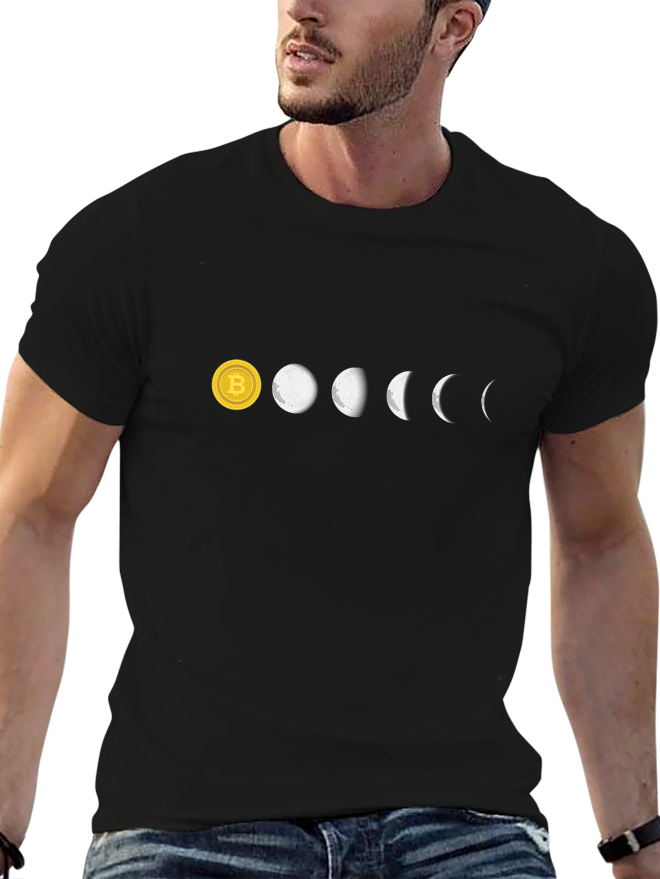 Bitcoin Moon Phases Black T-Shirt Crypto HODL Tee