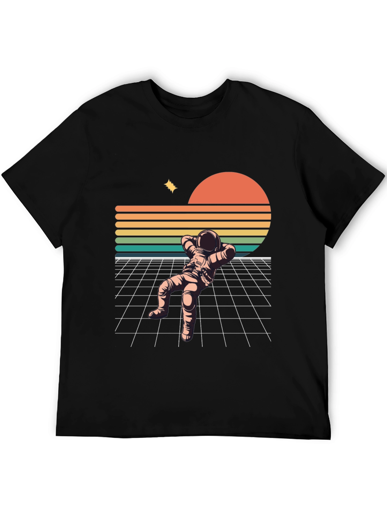 Retro Astronaut Relaxing Black T-Shirt