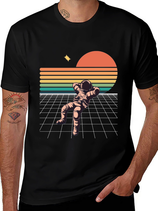 Retro Astronaut Relaxing Black T-Shirt