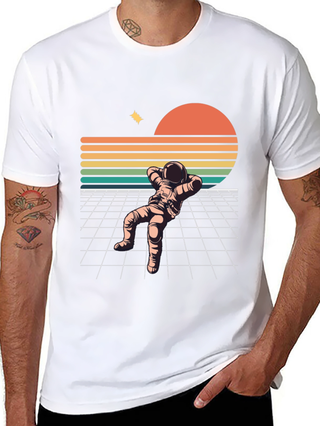 Retro Astronaut Relaxing Black T-Shirt