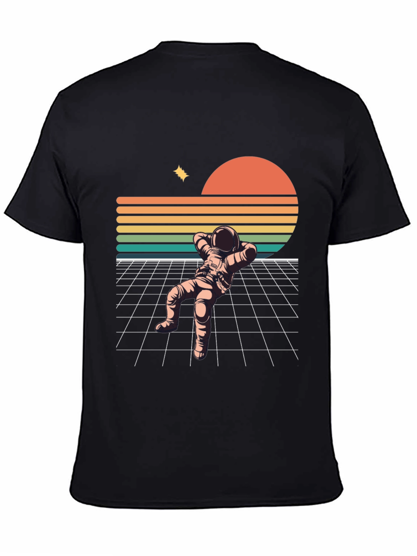 Retro Astronaut Relaxing Black T-Shirt