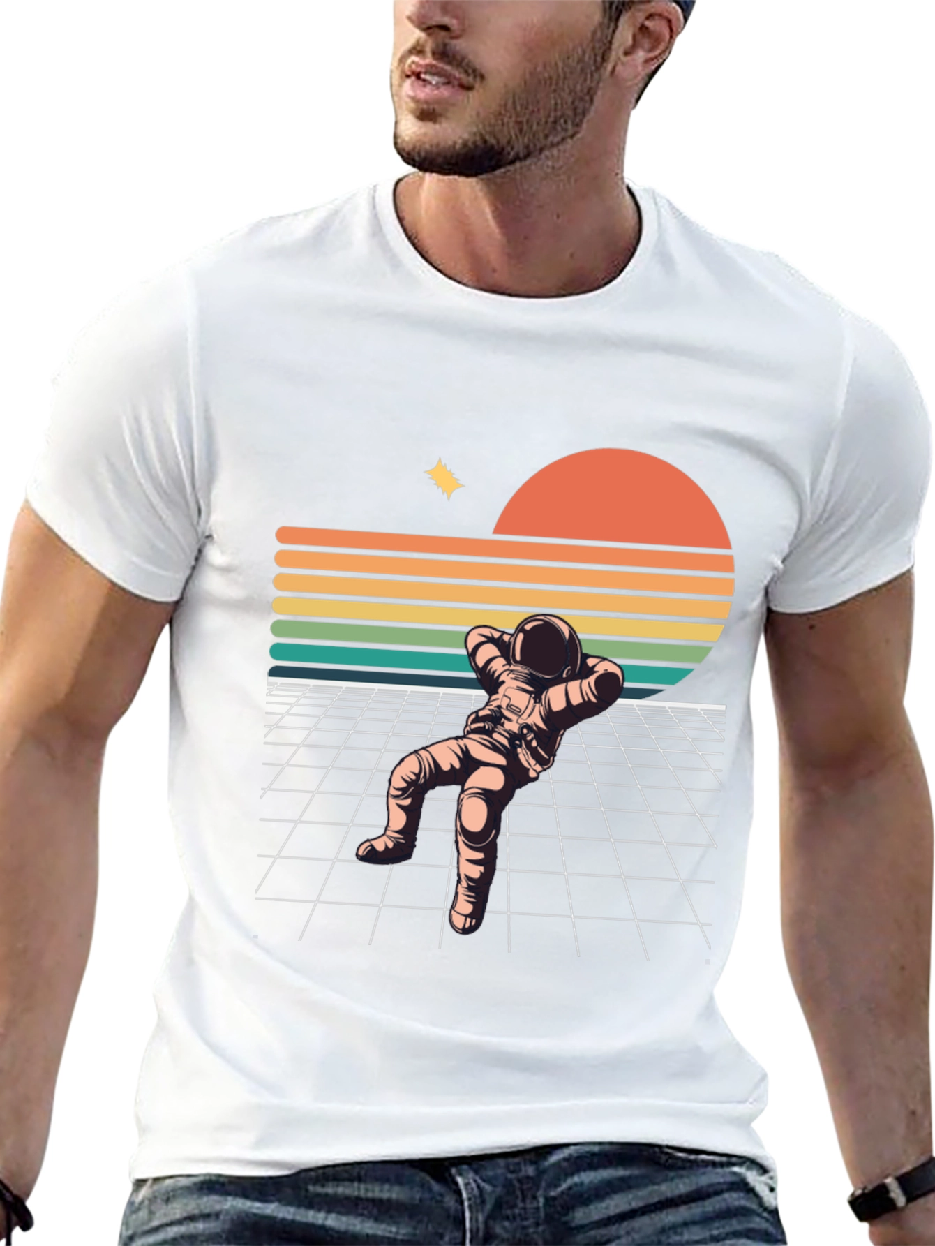 Retro Astronaut Relaxing Black T-Shirt