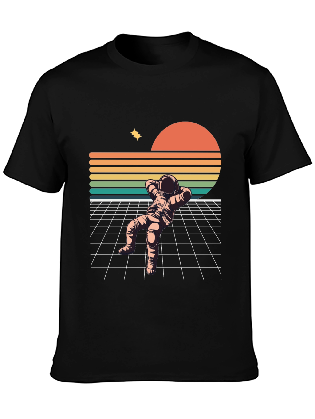 Retro Astronaut Relaxing Black T-Shirt
