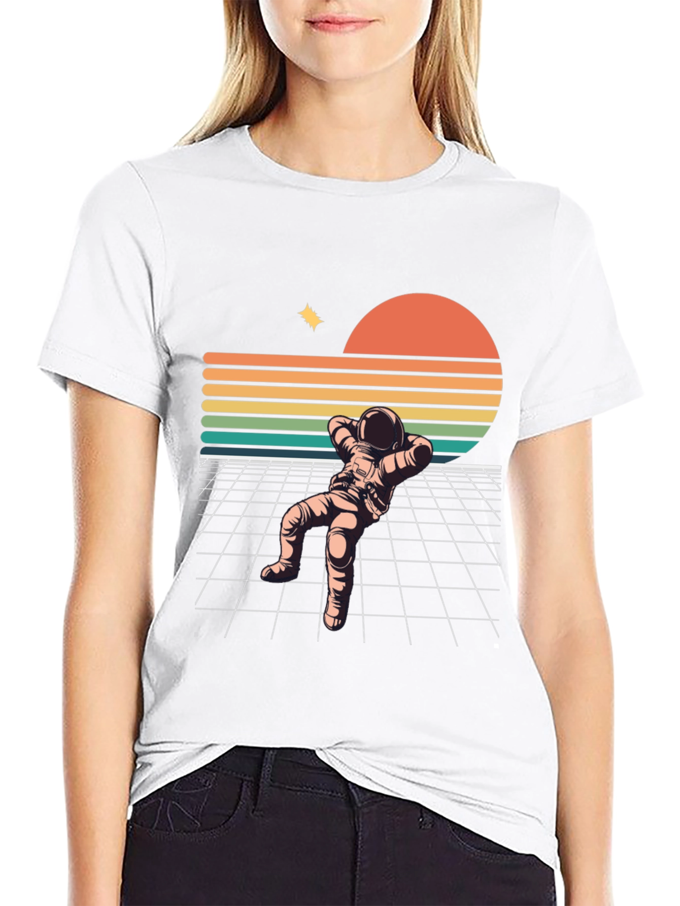 Retro Astronaut Relaxing Black T-Shirt