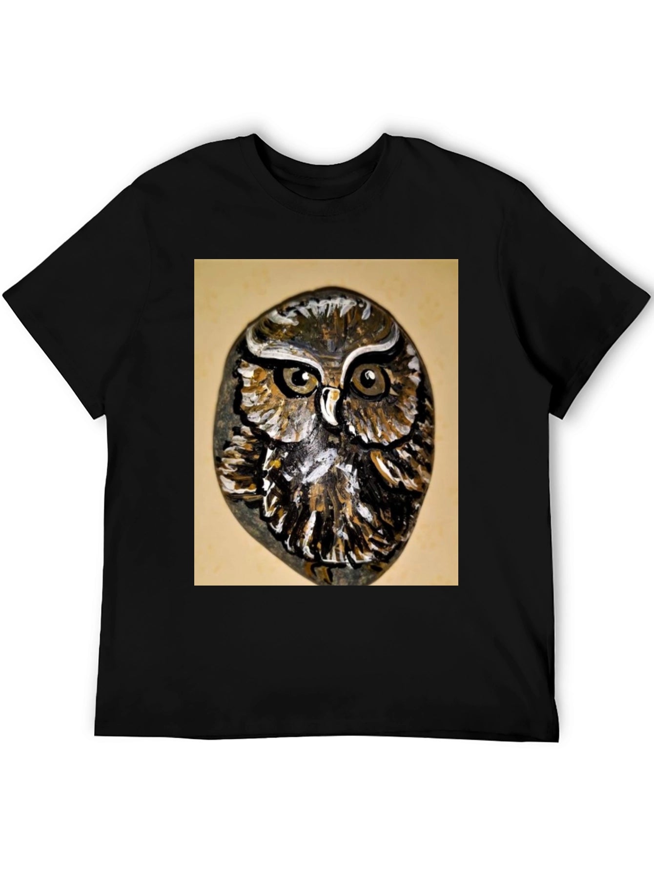 Owl Painted Rock Graphic Tee - Nature Lovers T-Shirt