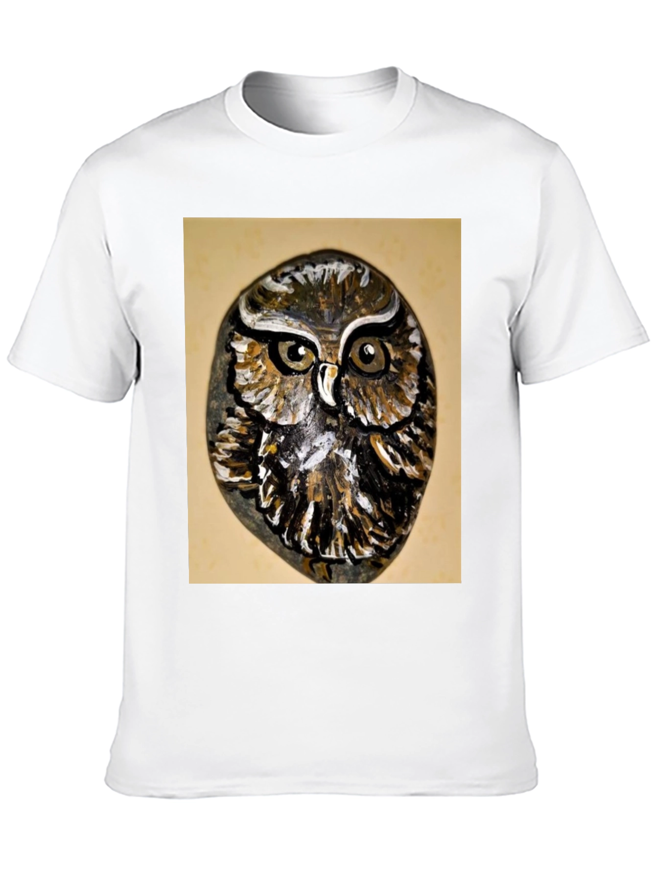 Owl Painted Rock Graphic Tee - Nature Lovers T-Shirt