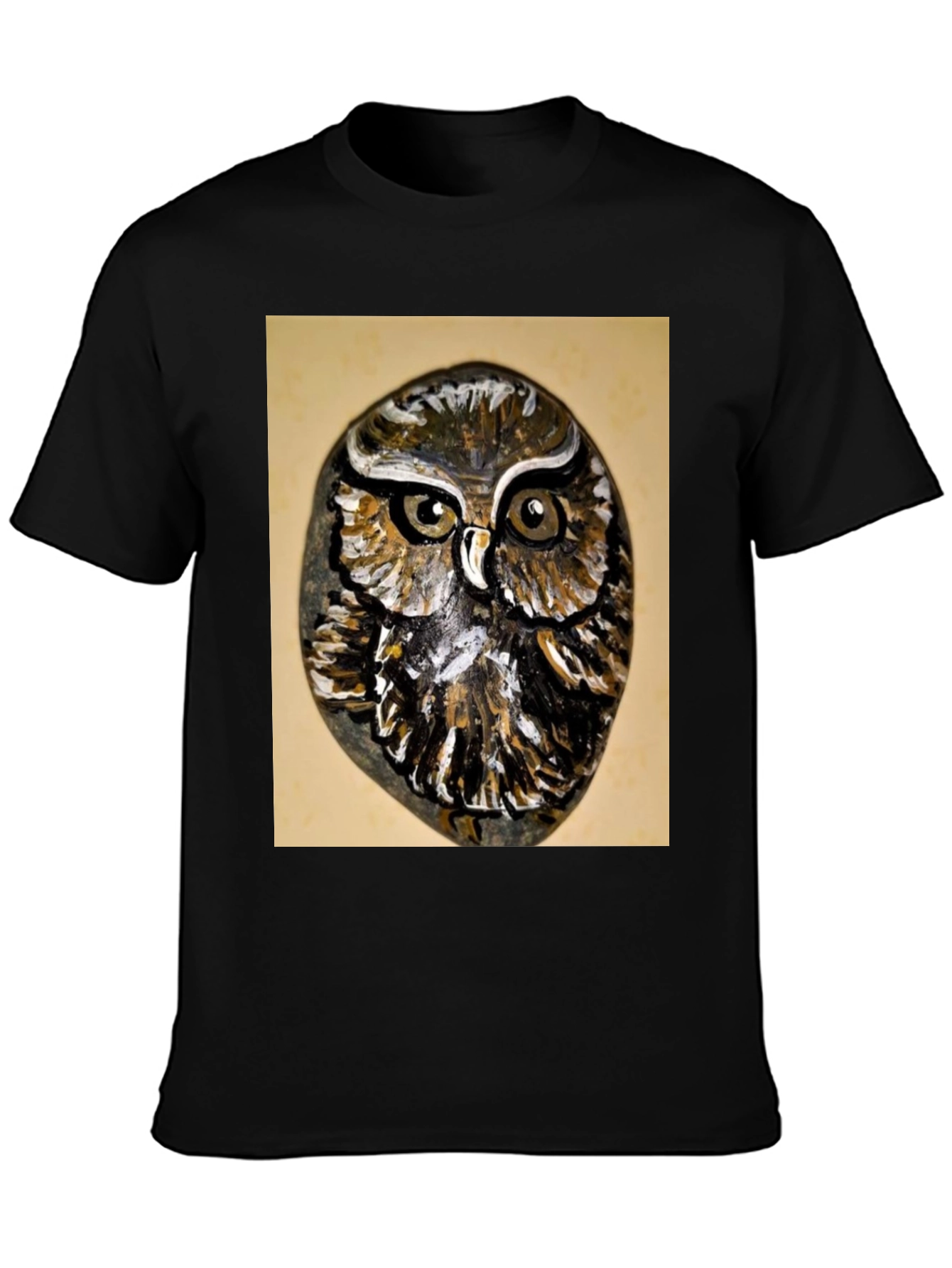 Owl Painted Rock Graphic Tee - Nature Lovers T-Shirt