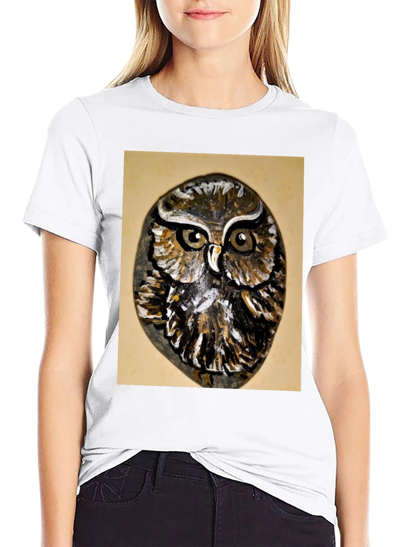 Owl Painted Rock Graphic Tee - Nature Lovers T-Shirt
