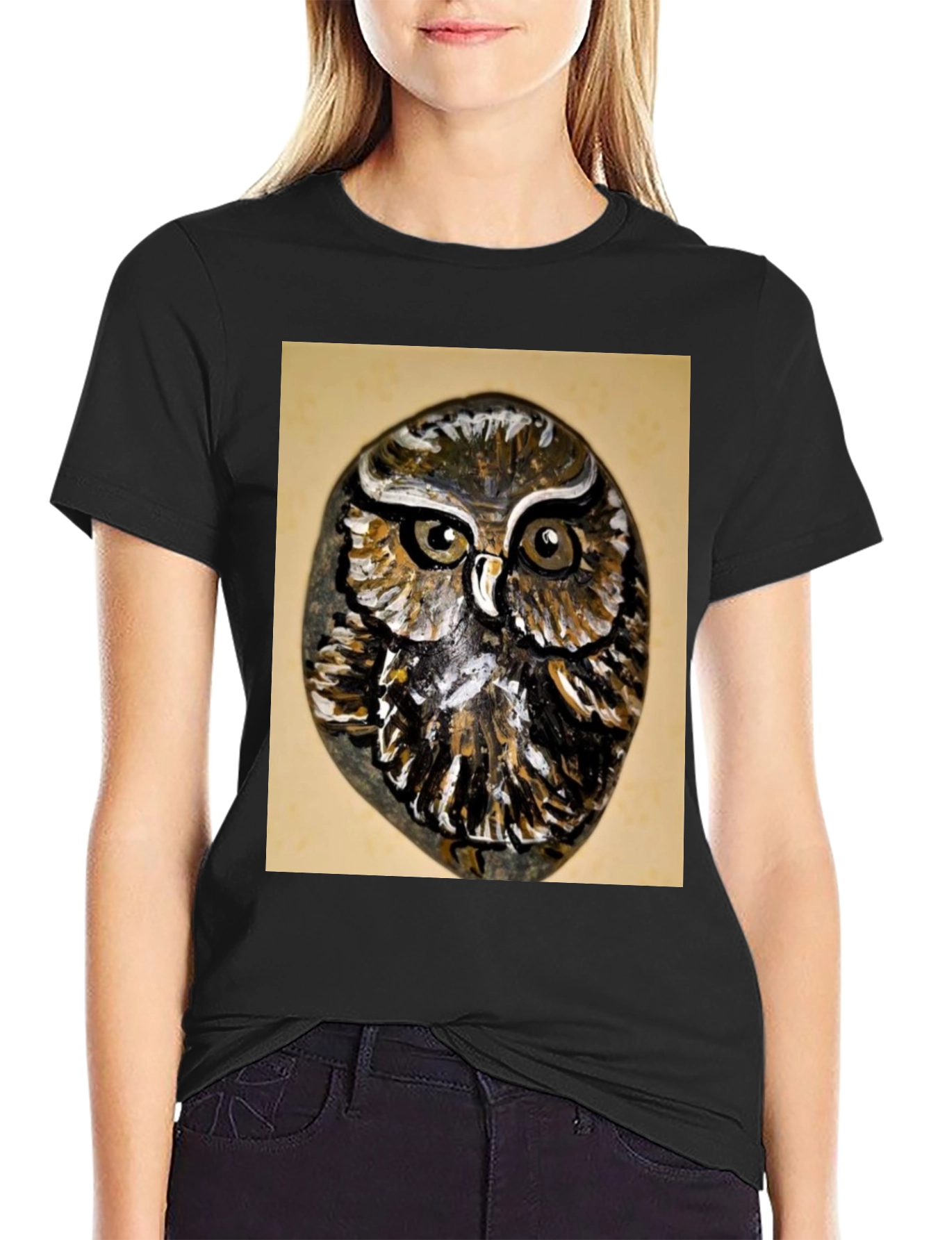 Owl Painted Rock Graphic Tee - Nature Lovers T-Shirt