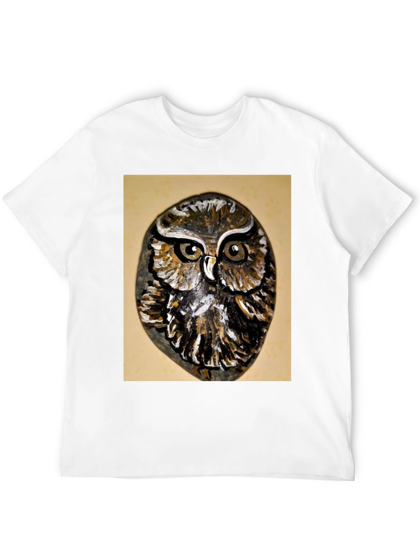 Owl Painted Rock Graphic Tee - Nature Lovers T-Shirt