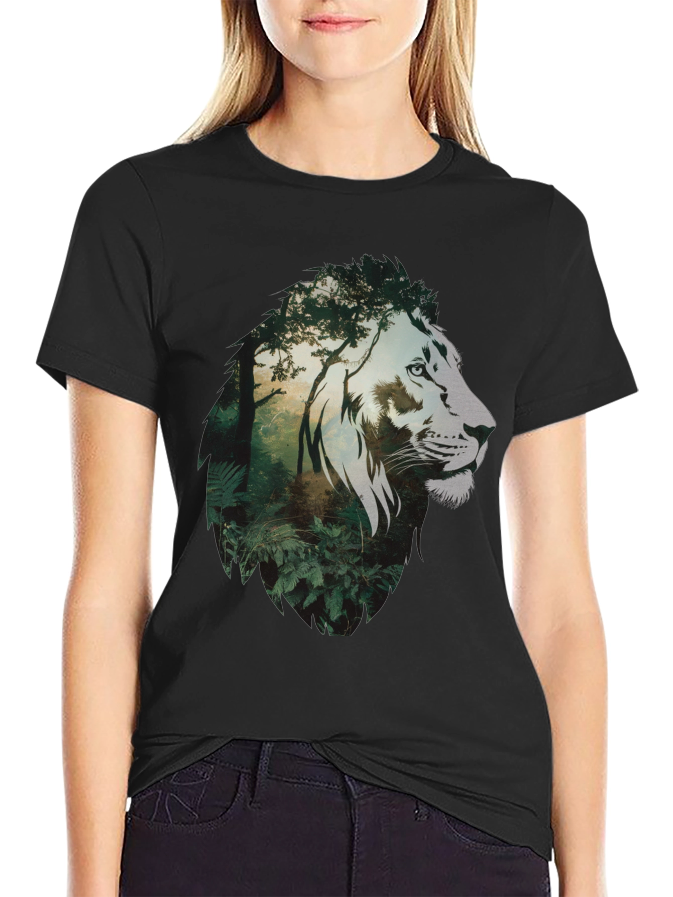Lion Jungle Graphic Tee - Mens Black T-Shirt