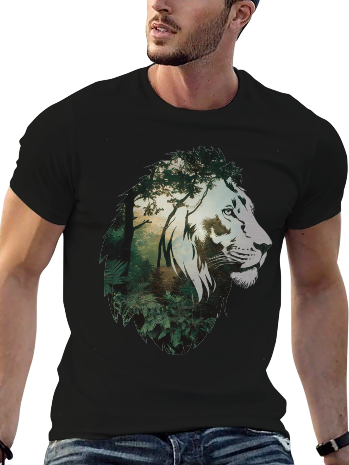Lion Jungle Graphic Tee - Mens Black T-Shirt