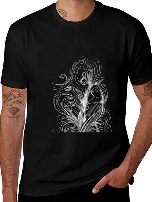 Abstract Floral Design Black T-Shirt
