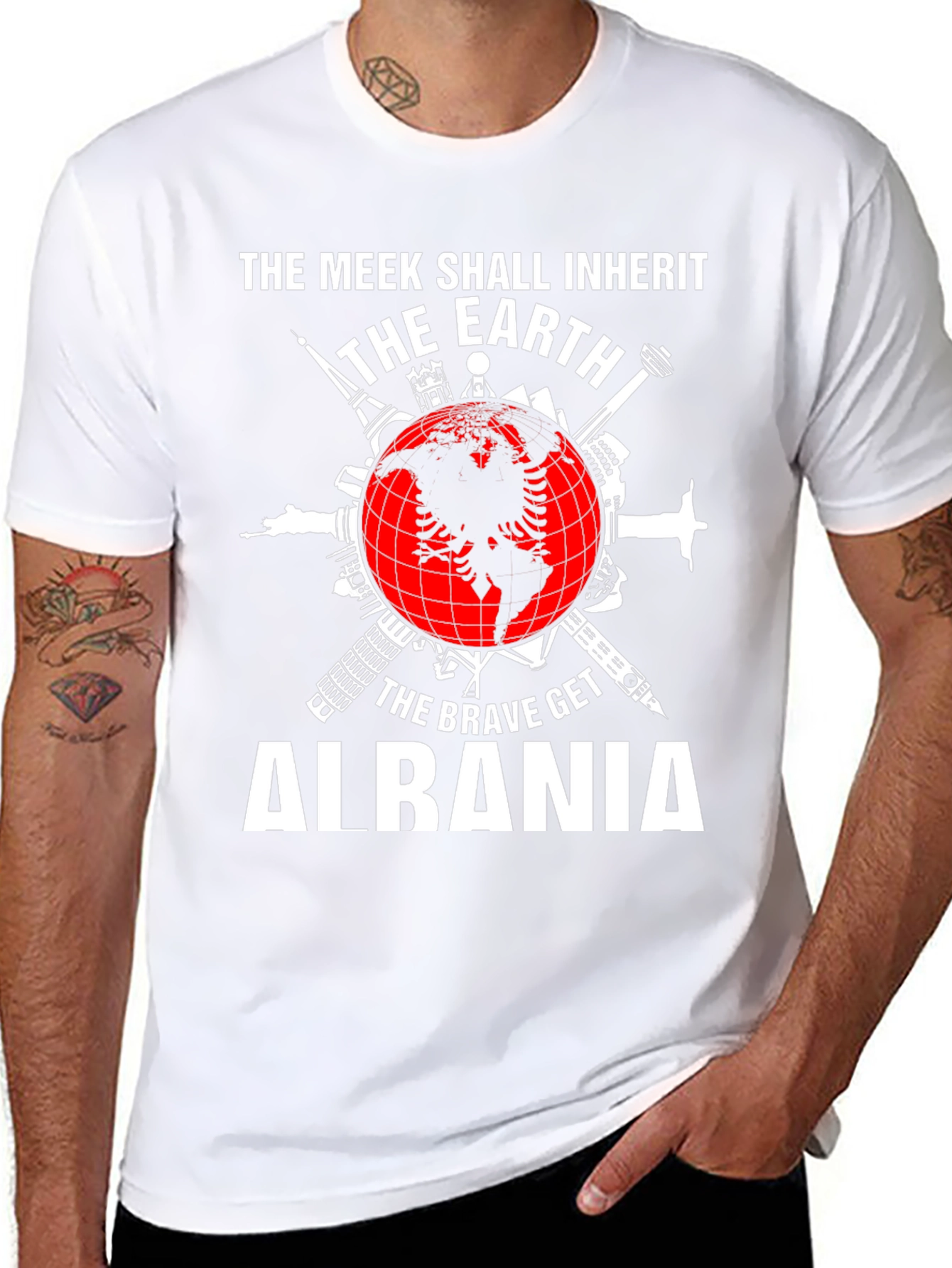 Albania Earth T-Shirt: The Meek Inherit The Brave Get