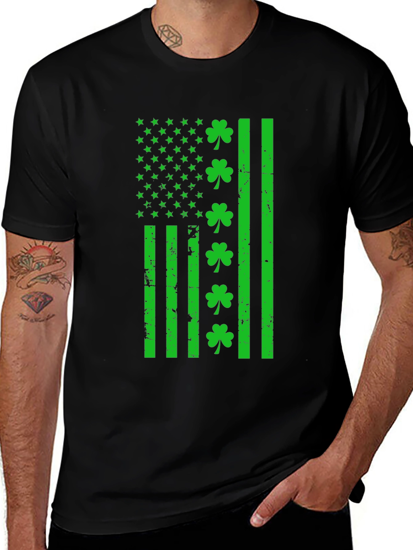 St. Patricks Day Shamrock Flag Graphic T-Shirt