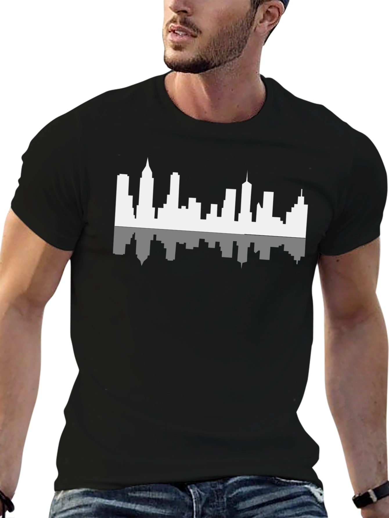 Cityscape Reflection Graphic Black T-Shirt