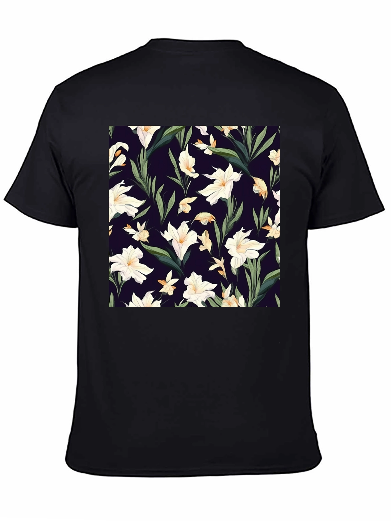 Floral Patterned Black T-Shirt