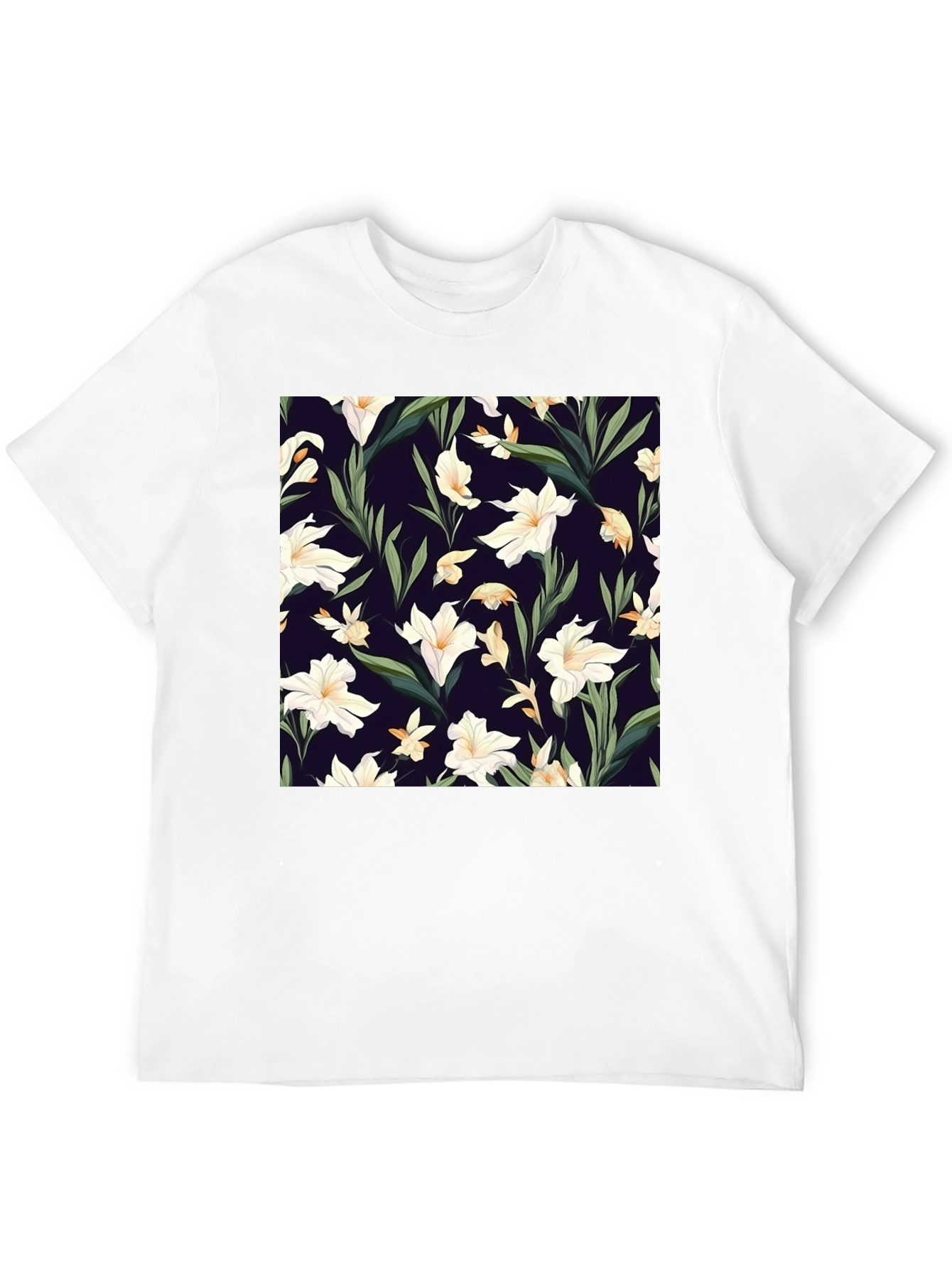 Floral Patterned Black T-Shirt