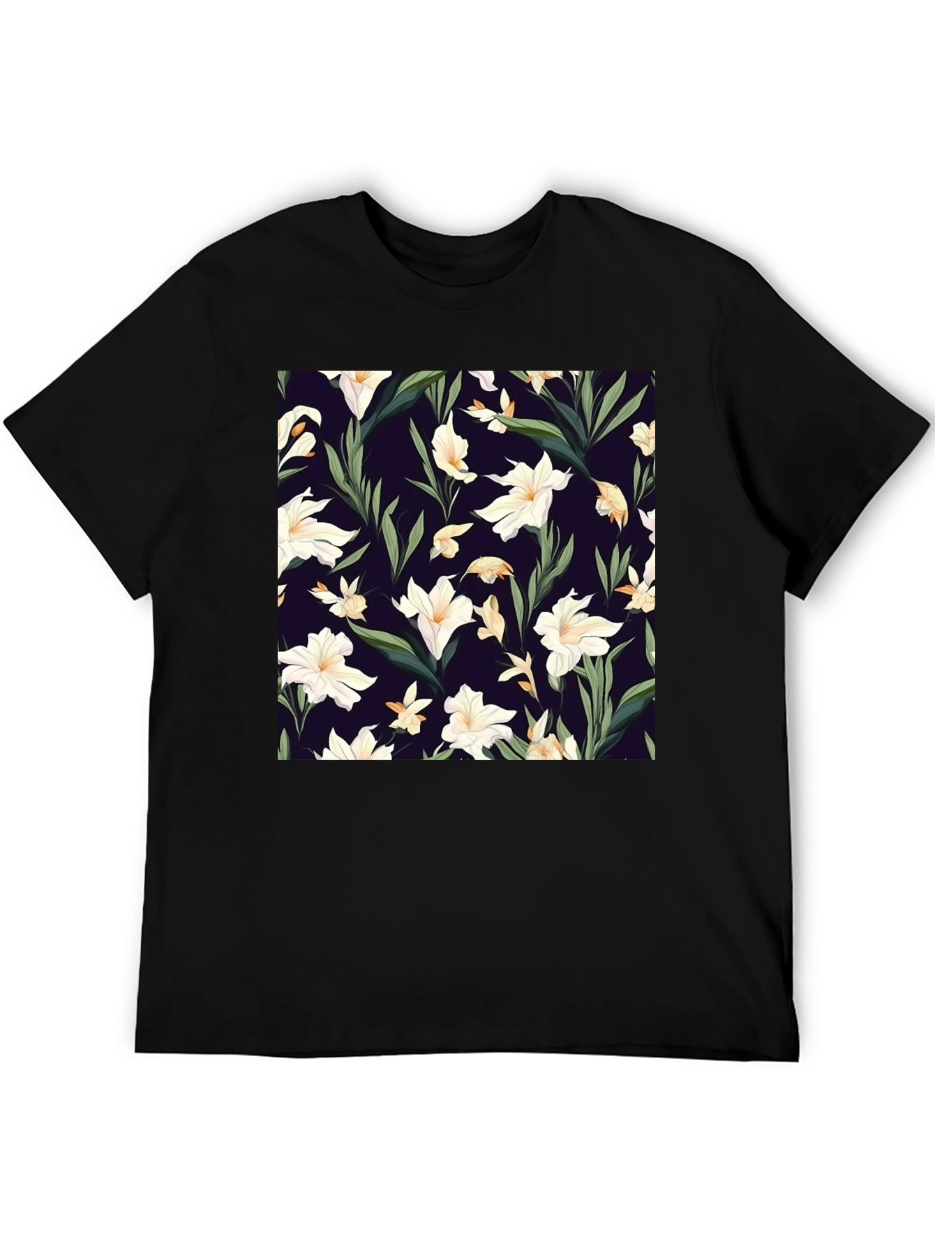 Floral Patterned Black T-Shirt