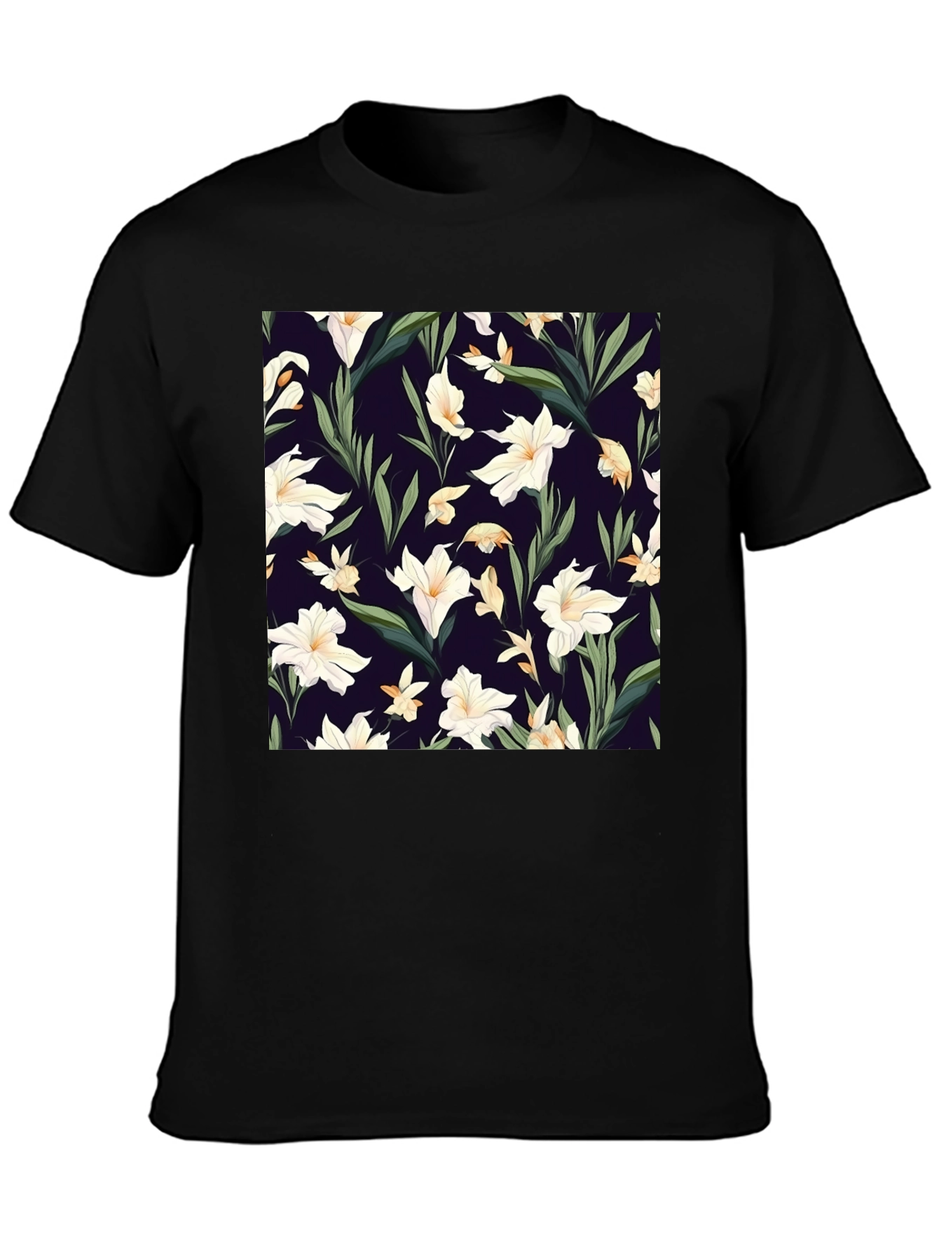 Floral Patterned Black T-Shirt