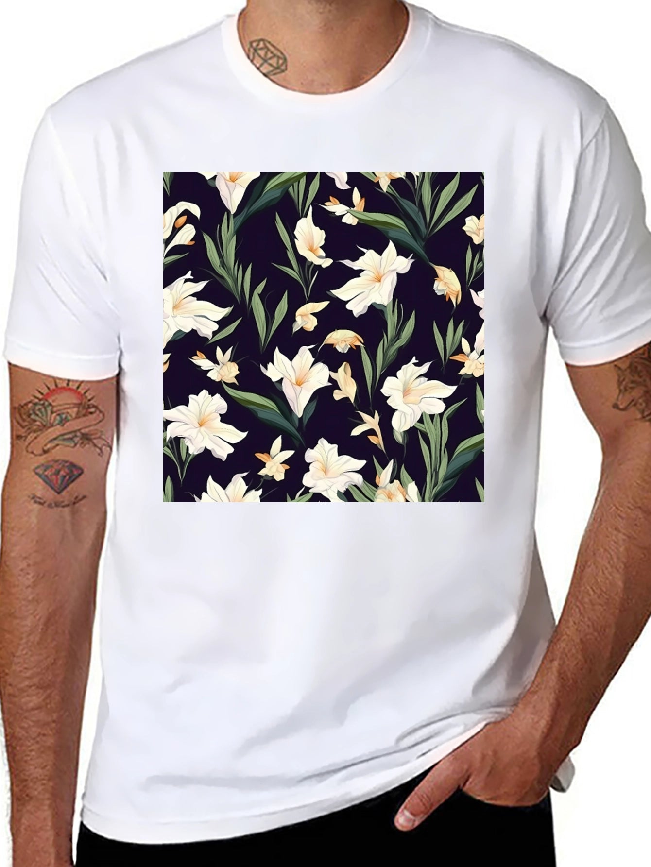 Floral Patterned Black T-Shirt