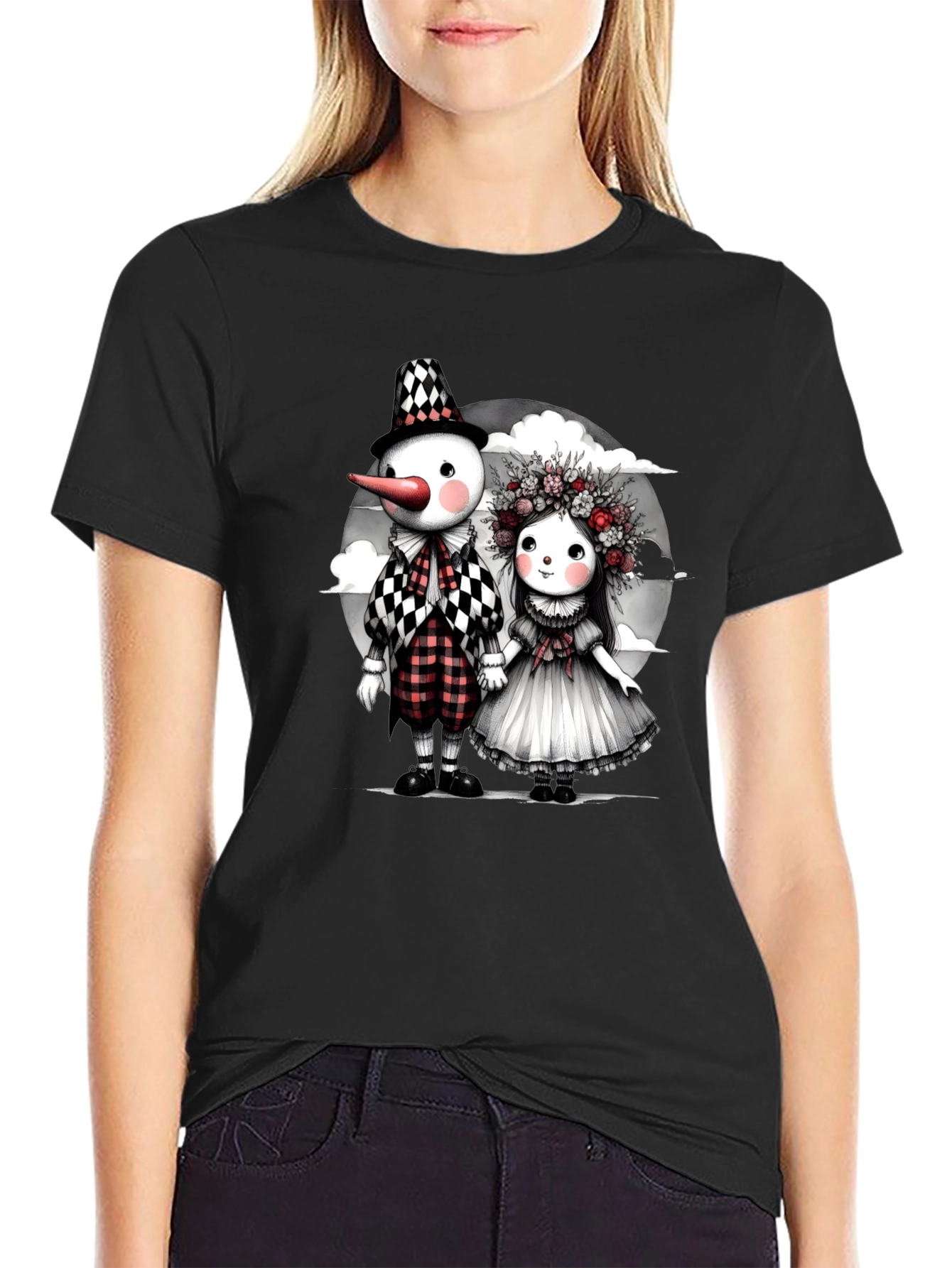 Whimsical Dolls Graphic Tee - Black