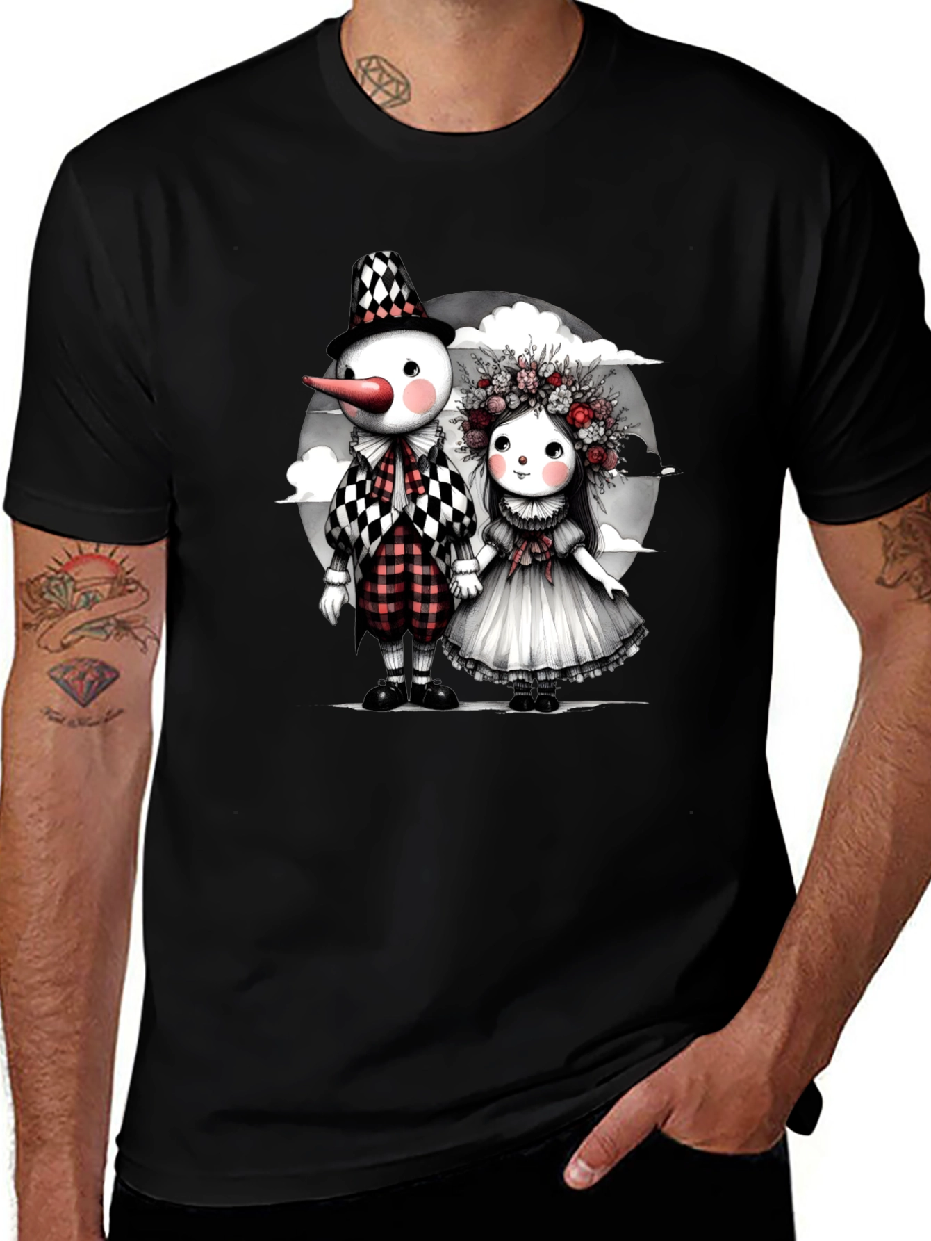 Whimsical Dolls Graphic Tee - Black