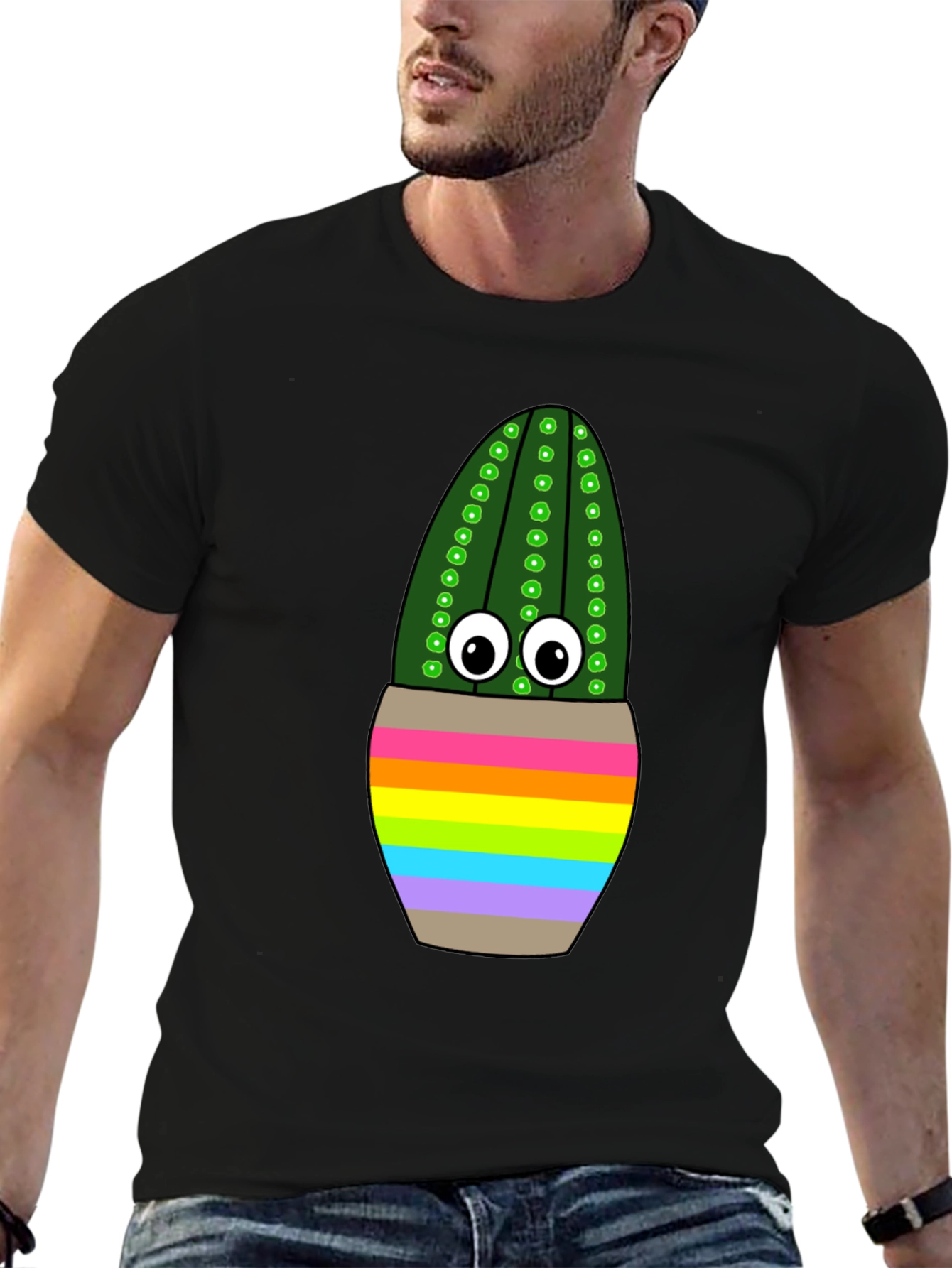 Rainbow Potted Cactus Graphic T-Shirt