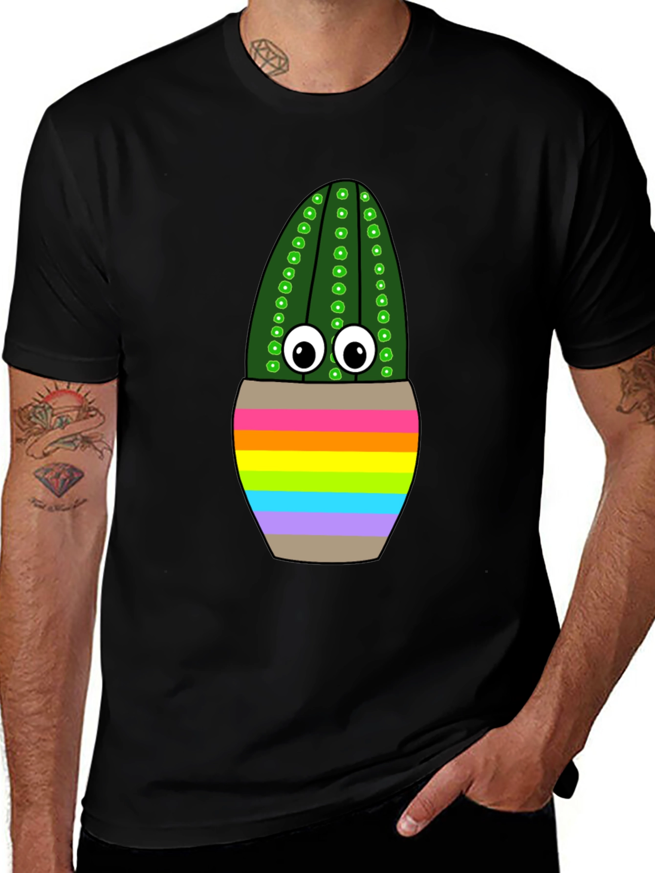 Rainbow Potted Cactus Graphic T-Shirt