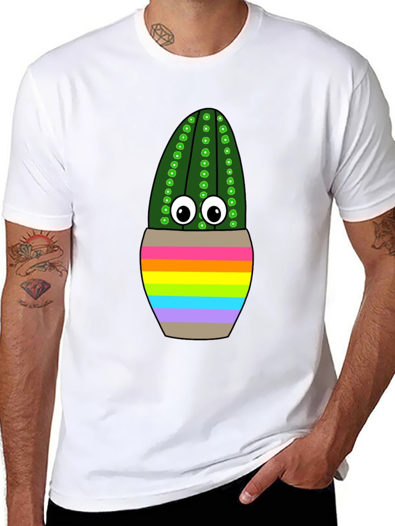Rainbow Potted Cactus Graphic T-Shirt