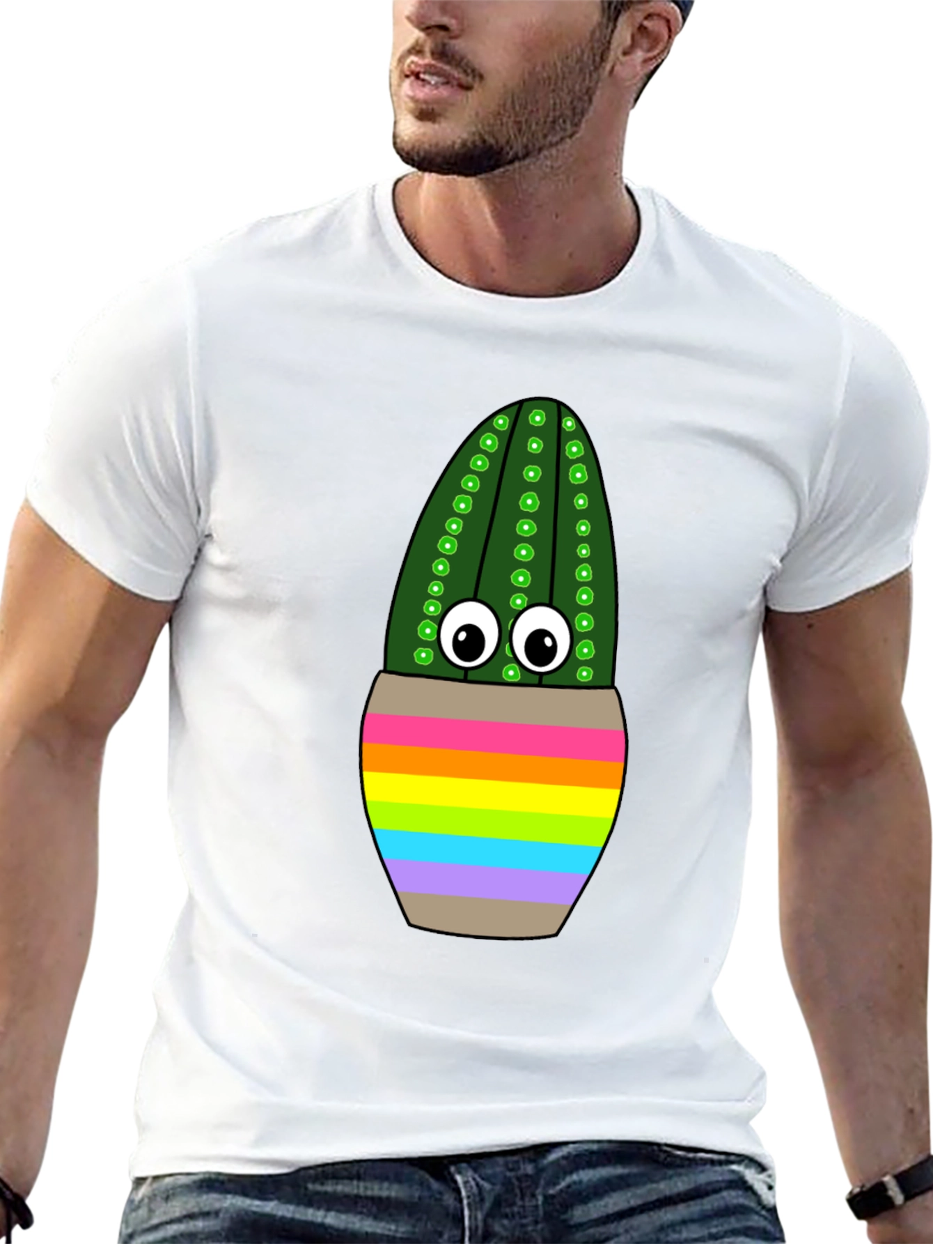 Rainbow Potted Cactus Graphic T-Shirt