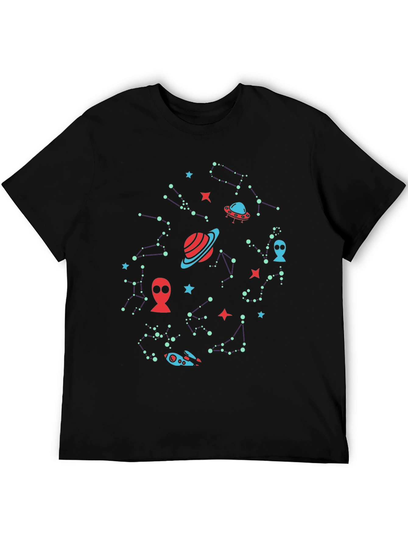 Galaxy Alien Graphic Print Mens Black T-Shirt