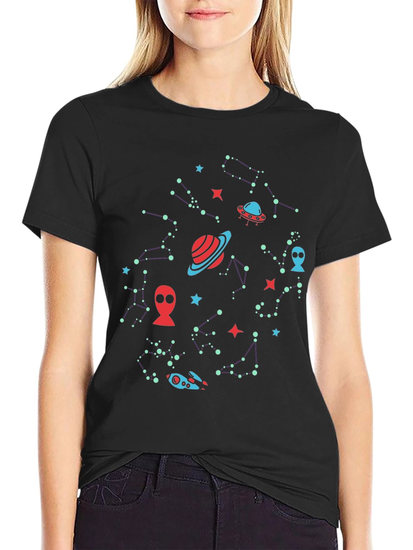 Galaxy Alien Graphic Print Mens Black T-Shirt