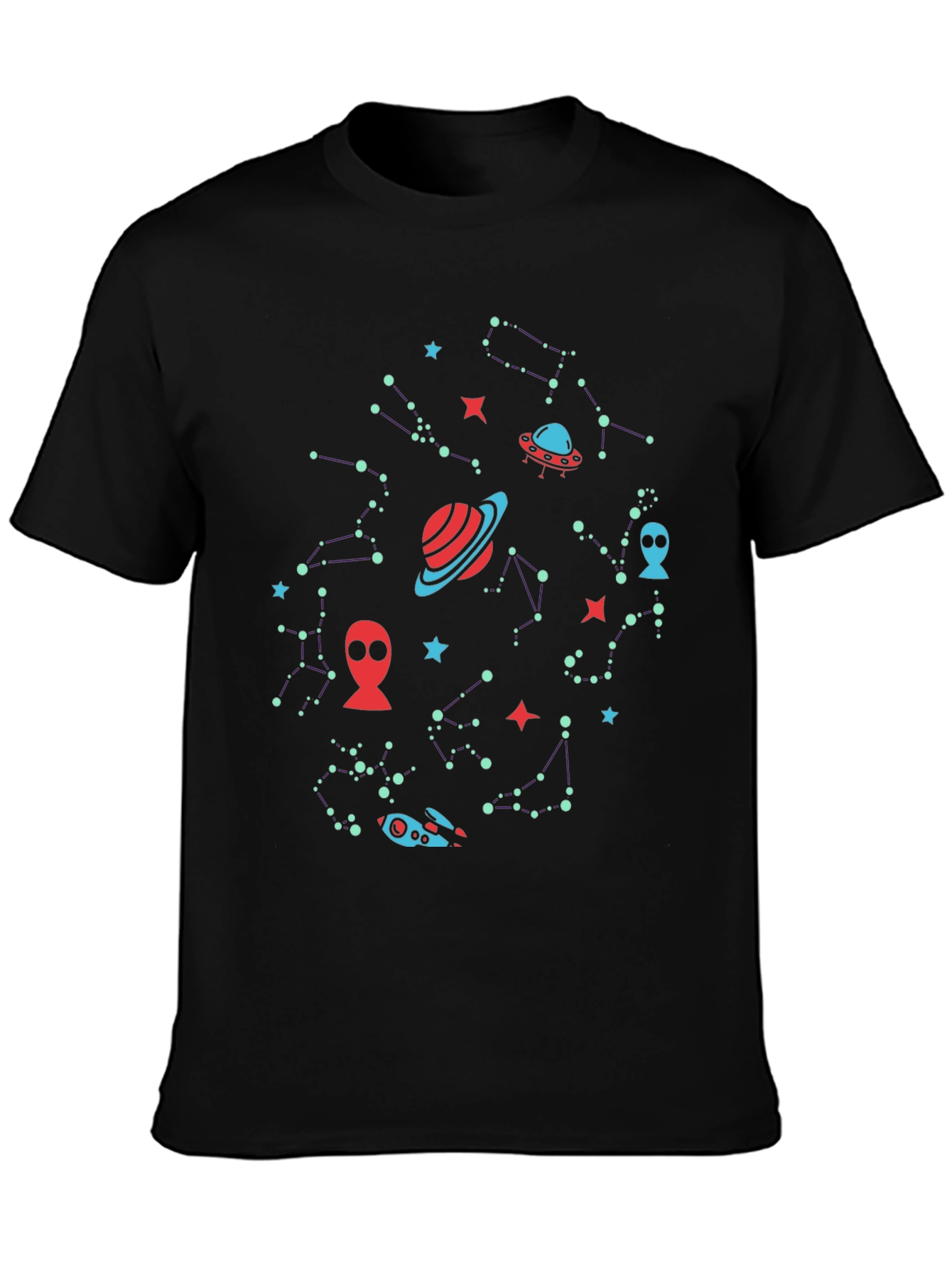 Galaxy Alien Graphic Print Mens Black T-Shirt