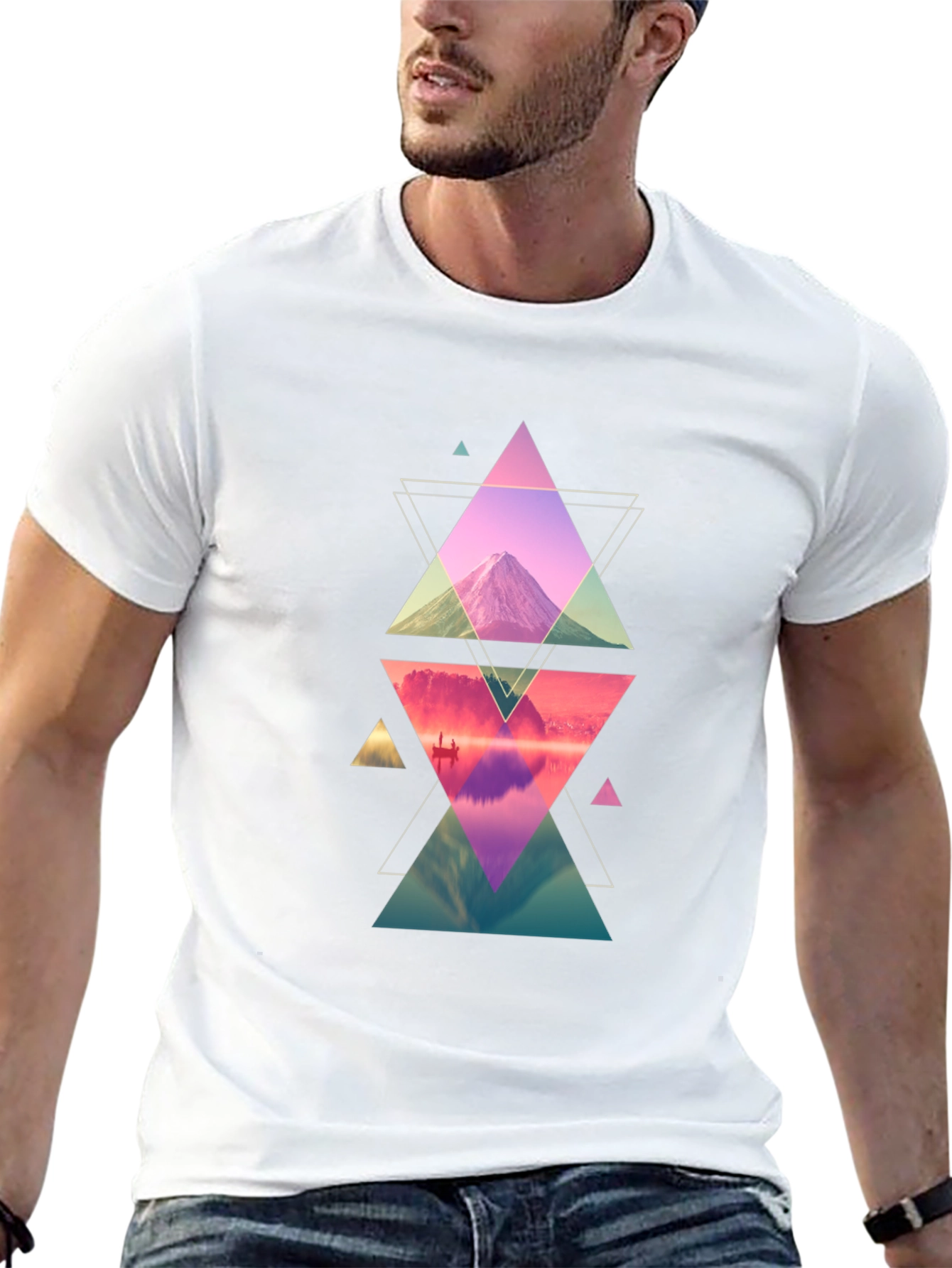 Geometric Mountain Print Black T-Shirt