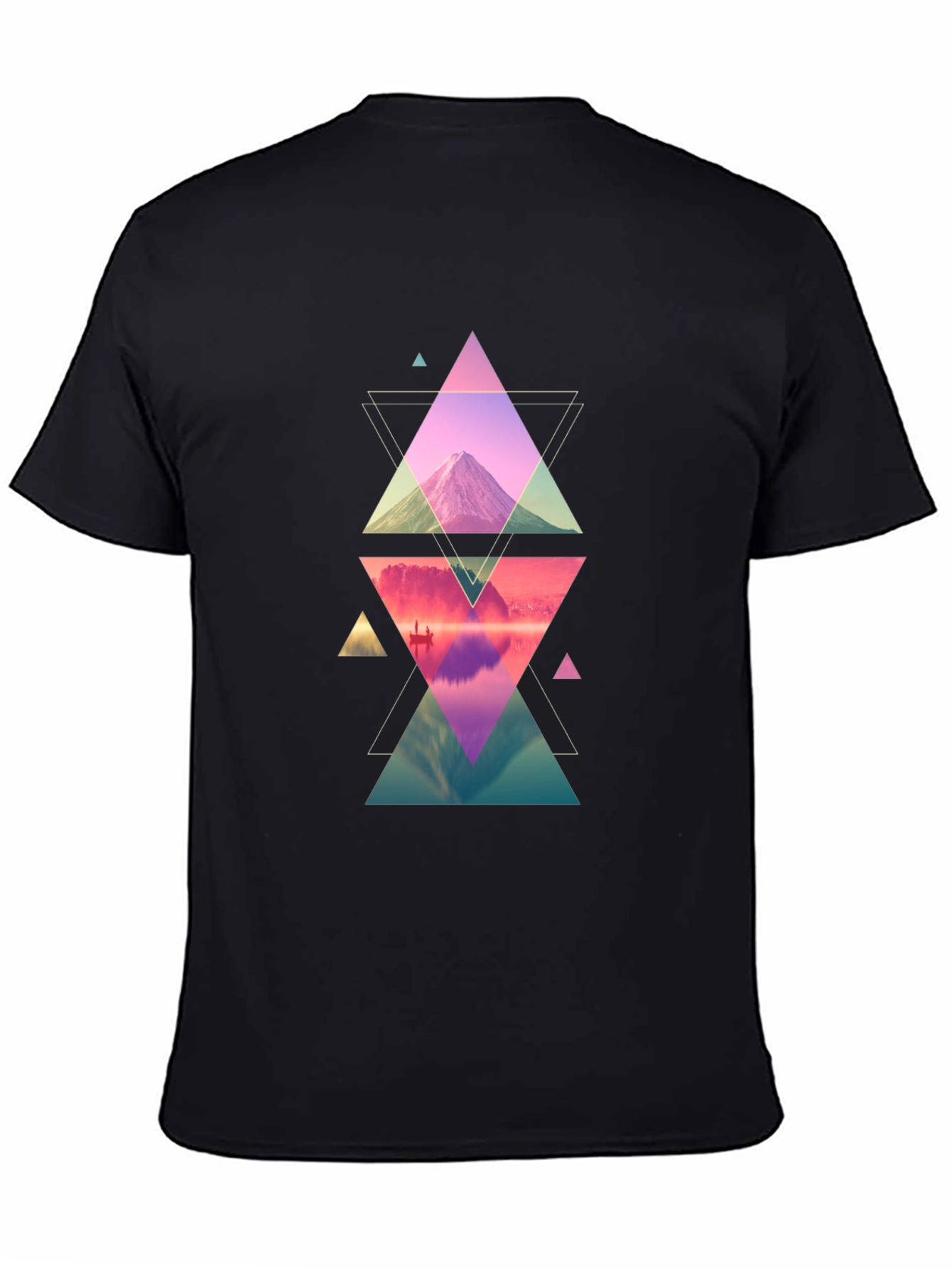 Geometric Mountain Print Black T-Shirt