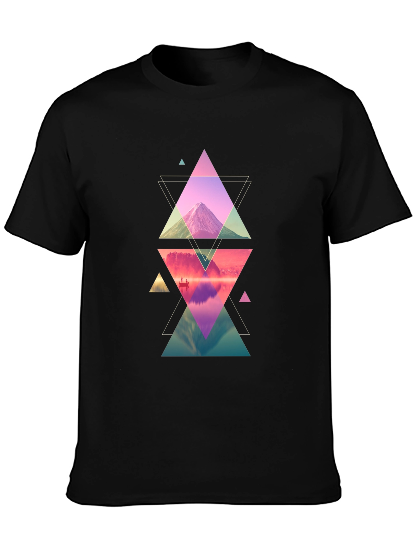 Geometric Mountain Print Black T-Shirt