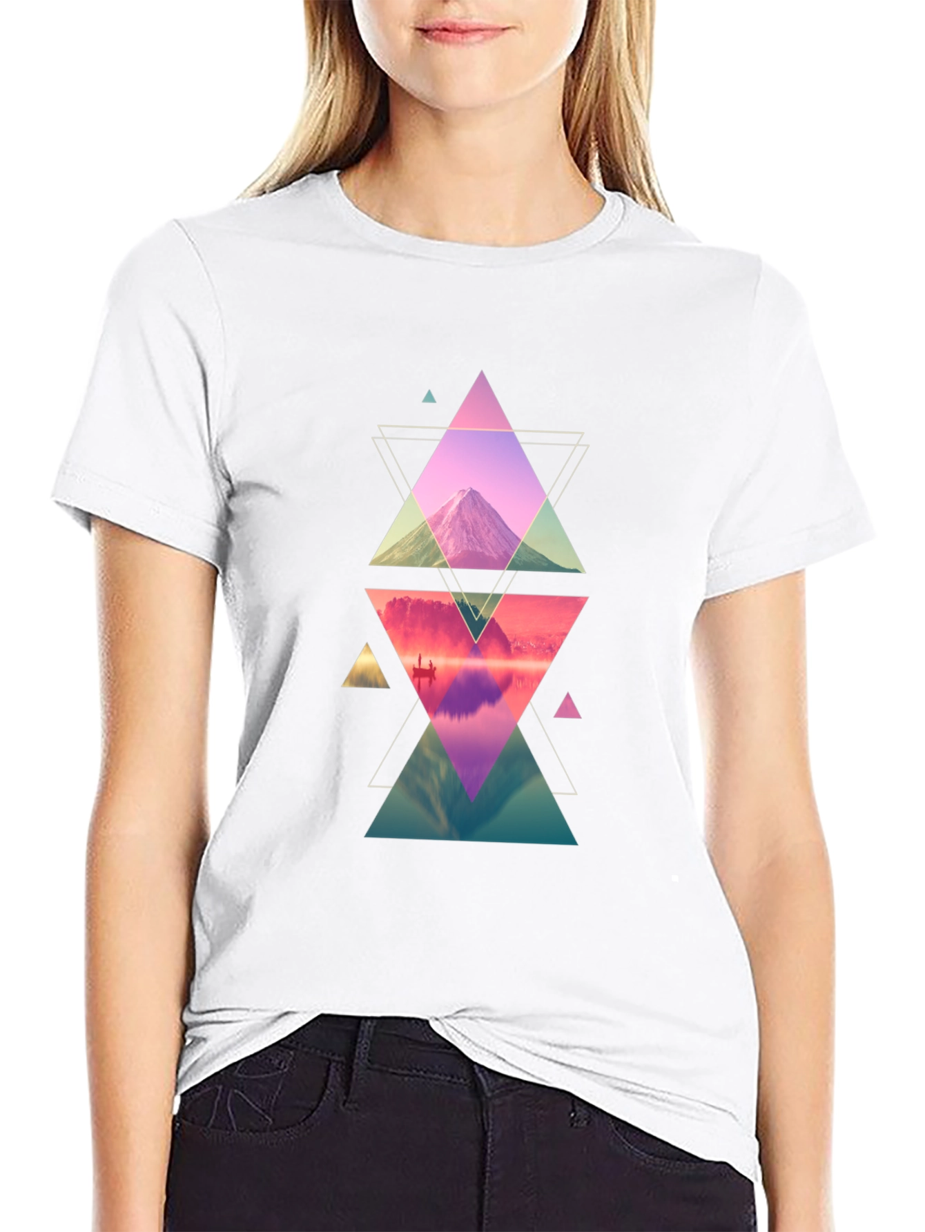 Geometric Mountain Print Black T-Shirt