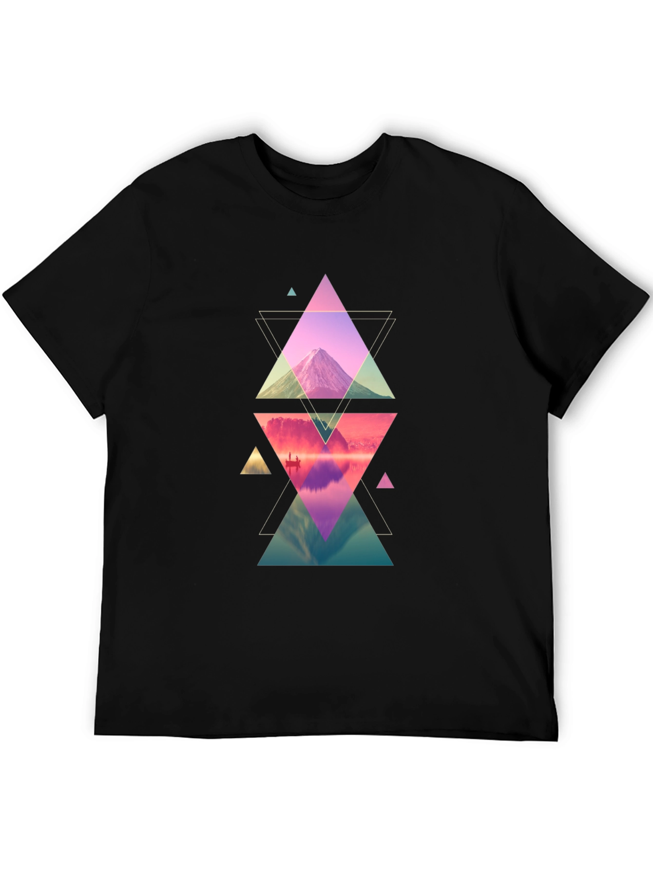 Geometric Mountain Print Black T-Shirt