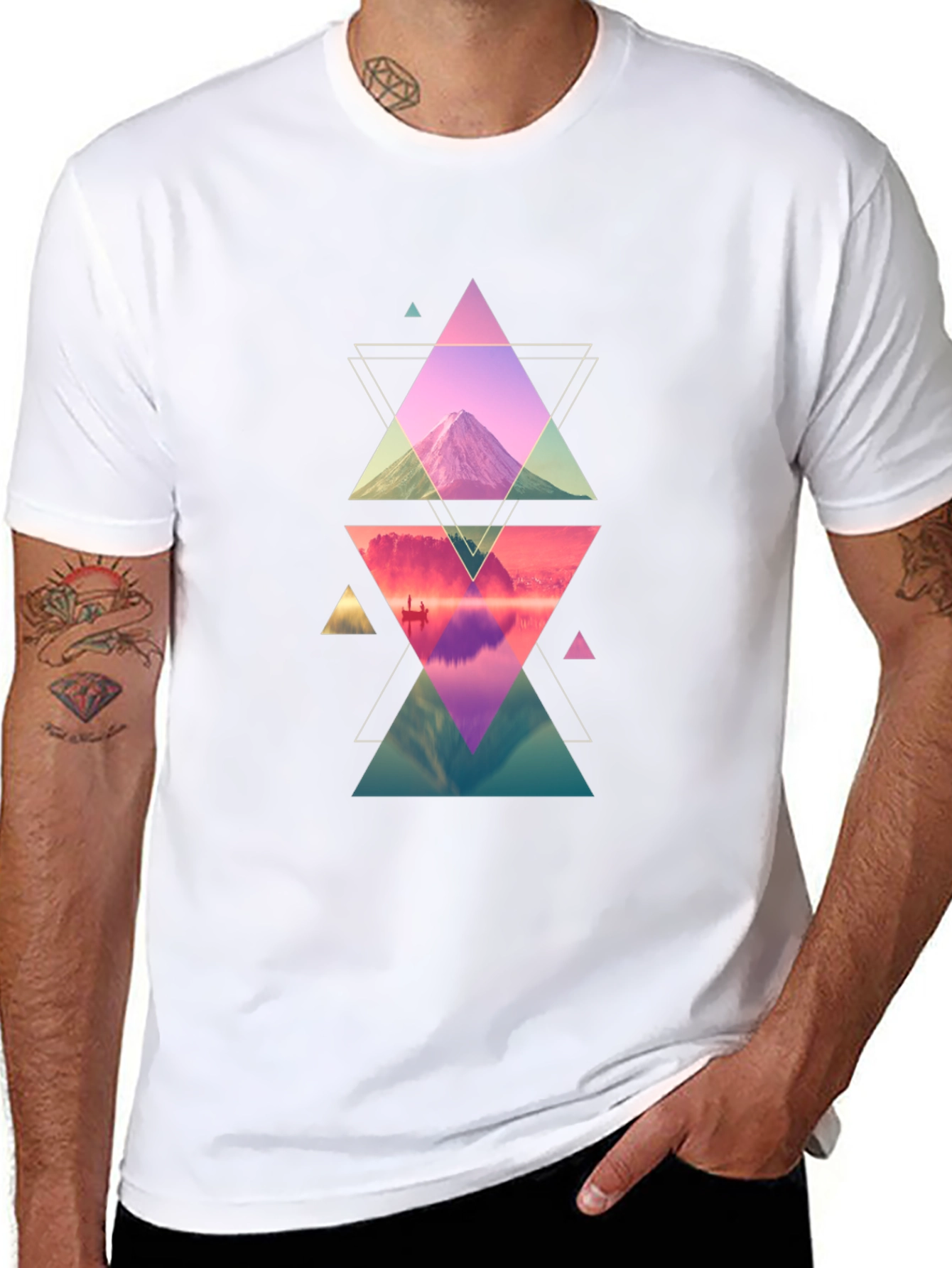 Geometric Mountain Print Black T-Shirt