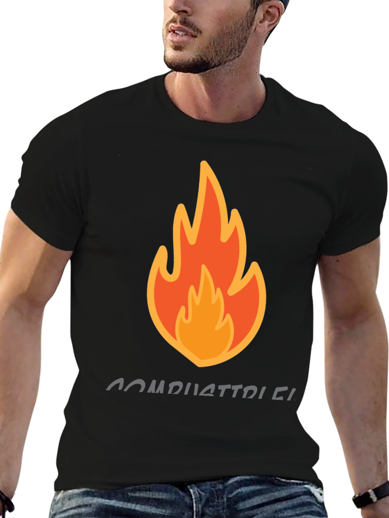 Combustible Black Graphic Tee - Fire Design