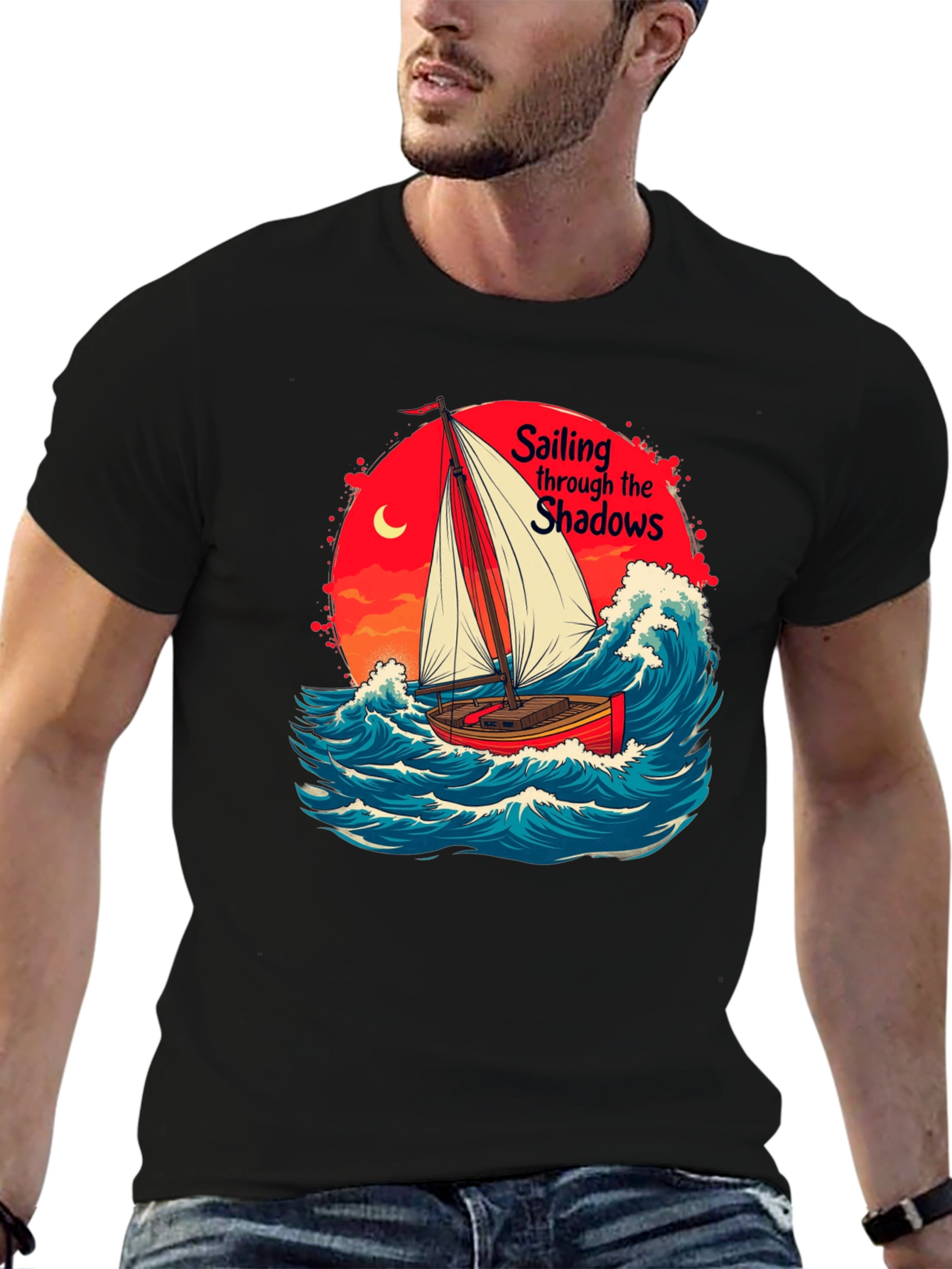 Sail Through Shadows Black Graphic Tee