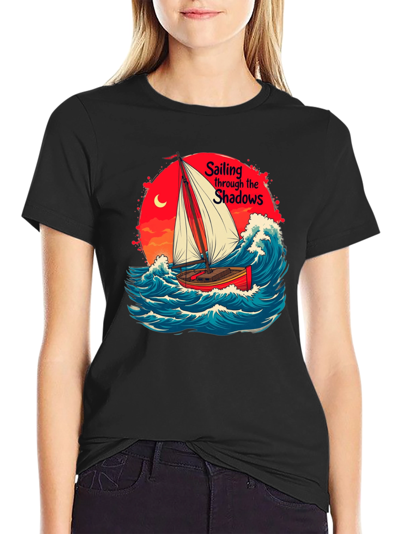 Sail Through Shadows Black Graphic Tee