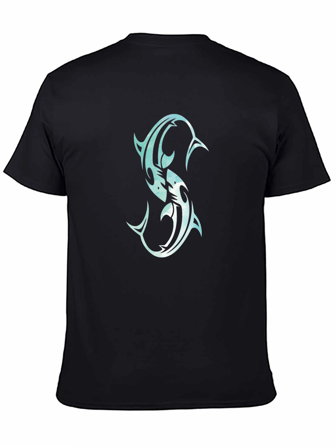 Black Tee with Tribal Dolphin Design
