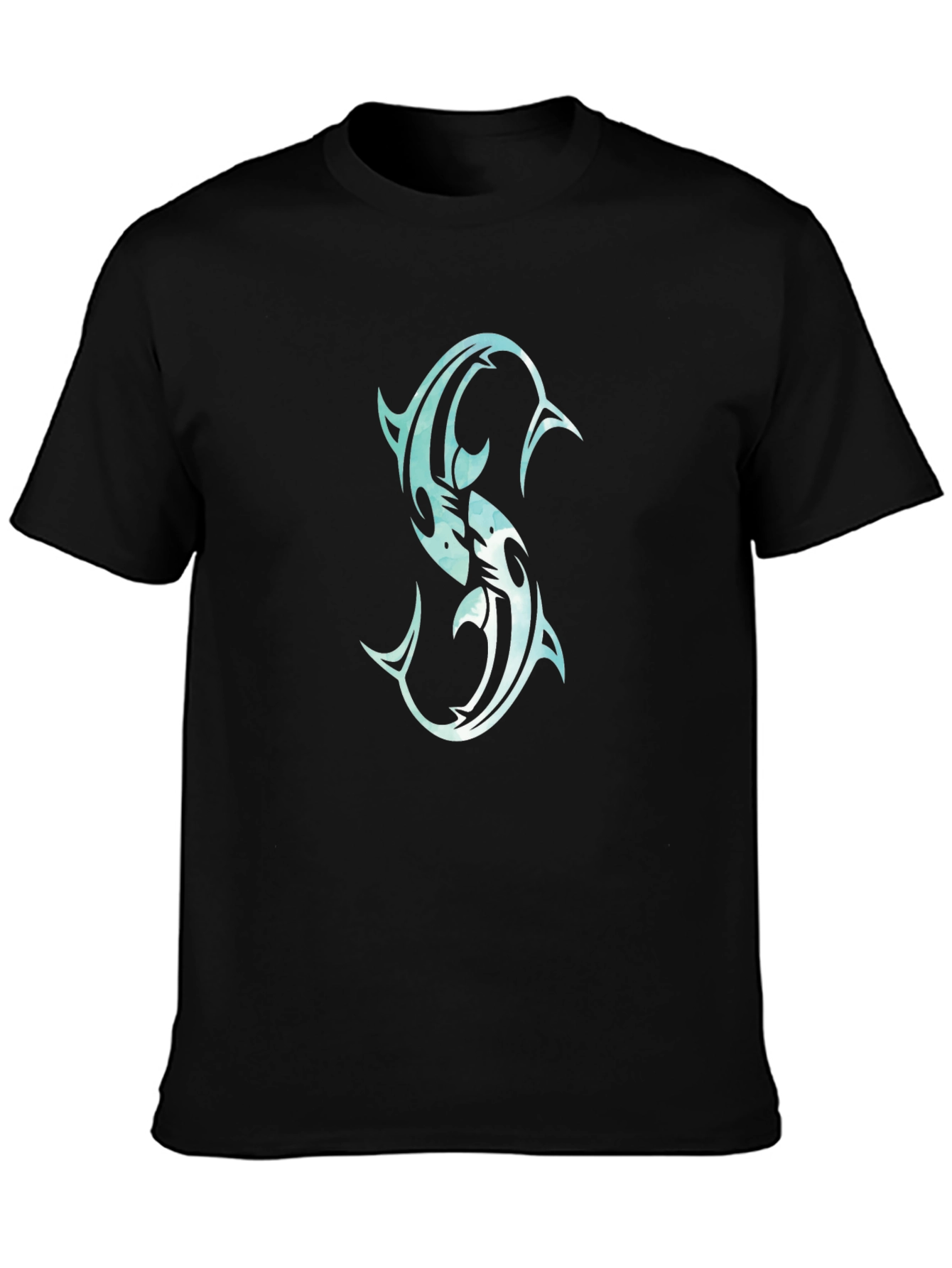 Black Tee with Tribal Dolphin Design