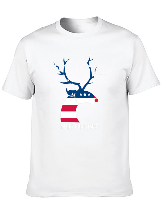 Patriotic Reindeer Christmas Graphic T-Shirt