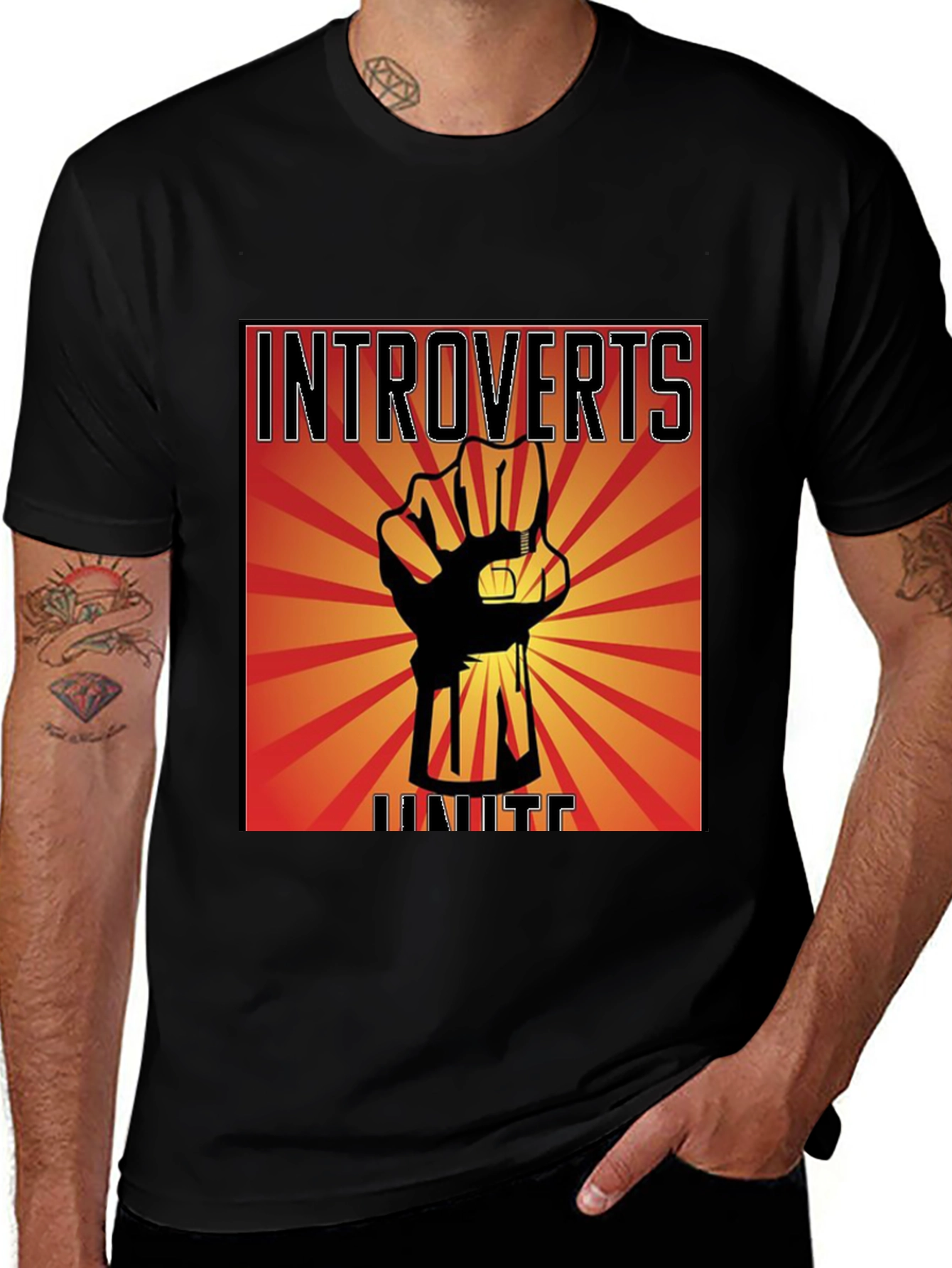 Introverts Unite Graphic T-Shirt - Black Cotton Tee